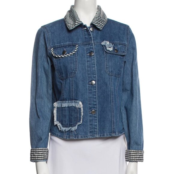 Samantha Sipos Long Sleeve Denim Plaid Cuffed Collar Girls Jean Jacket Coat - Picture 1 of 4